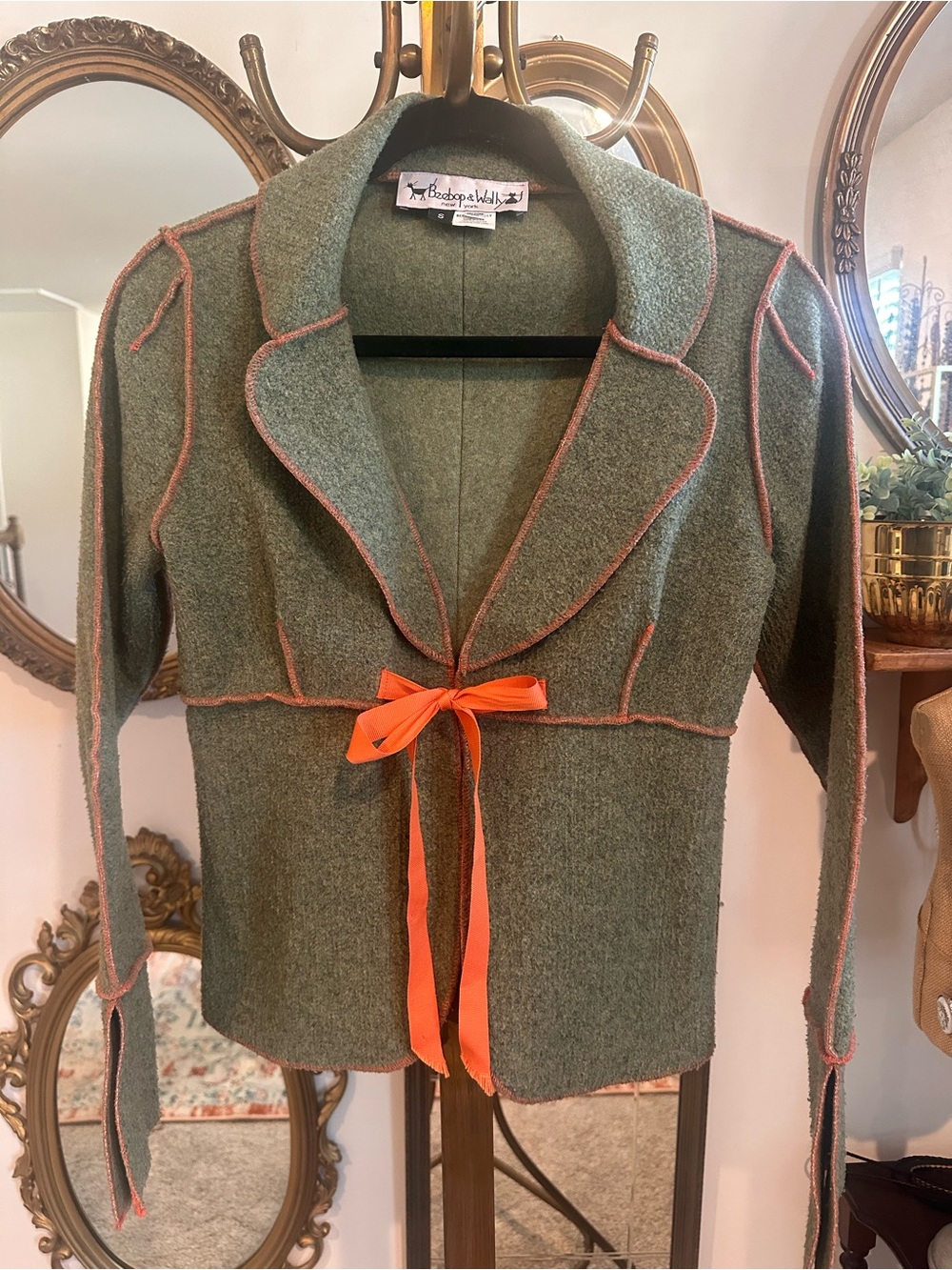 Beebop & Wally Olive Green Felt Knit Sweater Jacket. Size Small - Picture 2 of 5